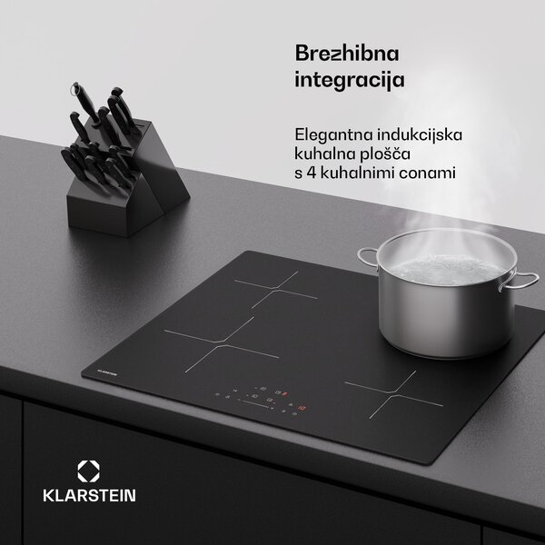 Klarstein PowerGlide indukcijska kuhalna plošča | Odpornost proti praskam | 4 kuhališča | 7400 W | 60 cm