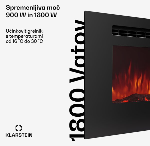 Klarstein Galeras 178, električni stenski kamin, 1800 W, LED