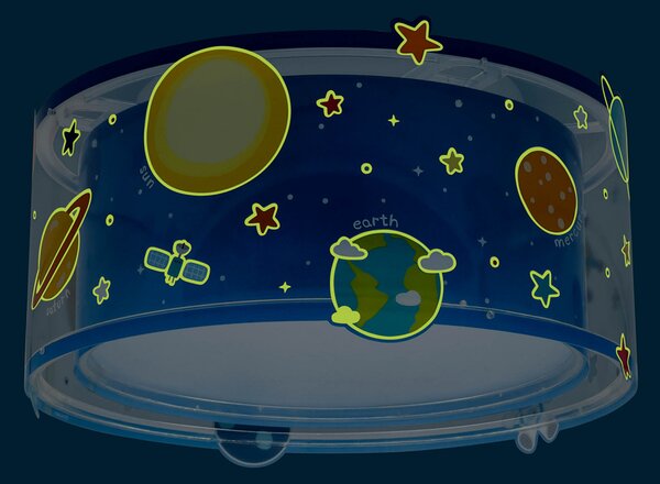 Dalber stropna svetilka PLANETS, pisana, vesoljski motiv, zatemnjen, Modra, Otroška soba, Plastika