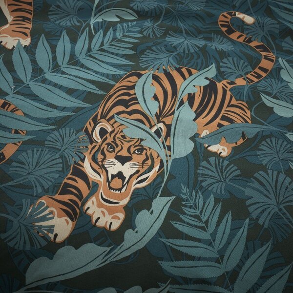 Zelena/rjava podaljšana posteljnina za zakonsko posteljo 230x220 cm Tropic Tiger Leaf – Catherine Lansfield