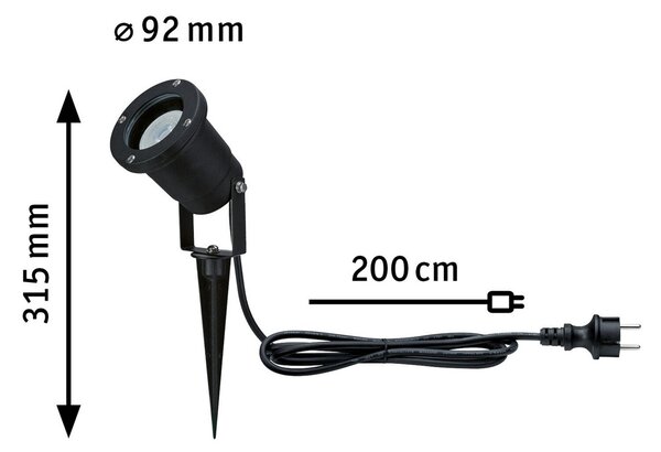 Paulmann 94731 LED reflektor z zemeljskim trnom, Črna, Kovina