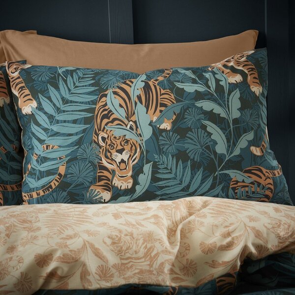 Zelena/rjava podaljšana posteljnina za zakonsko posteljo 230x220 cm Tropic Tiger Leaf – Catherine Lansfield