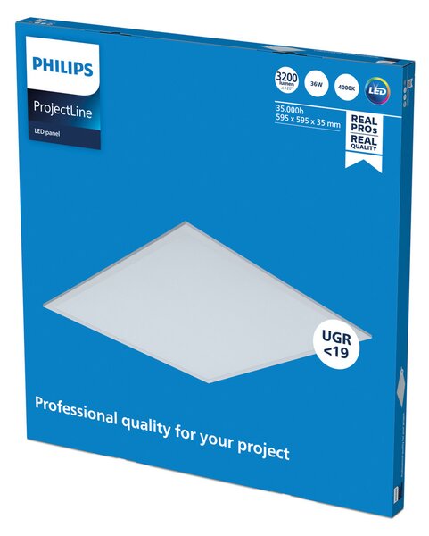 Philips ProjectLine LED panel UGR<19 840 60x60cm, Bela, Študija / pisarna, Kovina, Vgradne luči kotne