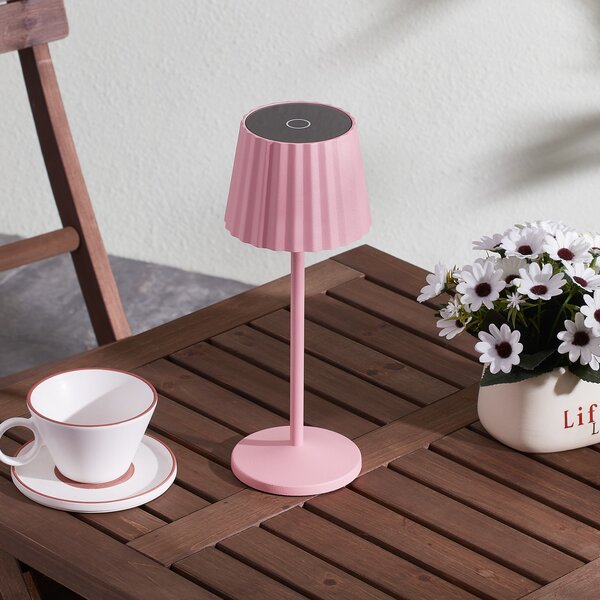 Lindby LED-akumulatorska namizna svetilka Esali, roza, kovina, IP54, zatemnjen, Roza / rosé, Dnevna soba / jedilnica, Aluminij, Sodobni