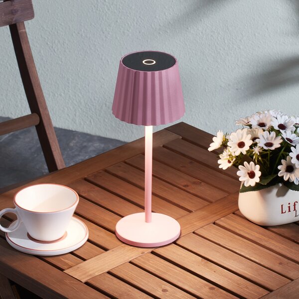 Lindby LED-akumulatorska namizna svetilka Esali, roza, kovina, IP54, zatemnjen, Roza / rosé, Dnevna soba / jedilnica, Aluminij, Sodobni