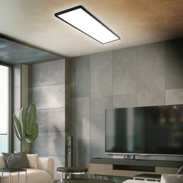 Briloner LED plošča za površinsko montažo Slim 58x20cm vklop/izklop 4.000K črna, Črna, Študija / pisarna, Plastika, Sodobni