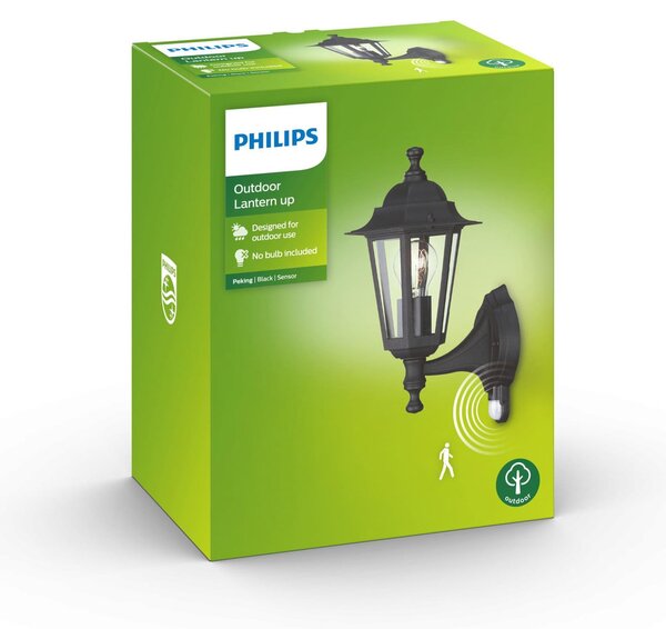 Philips Peking zunanja stenska svetilka črna s senzorjem, zatemnjen, Črna, Kovina