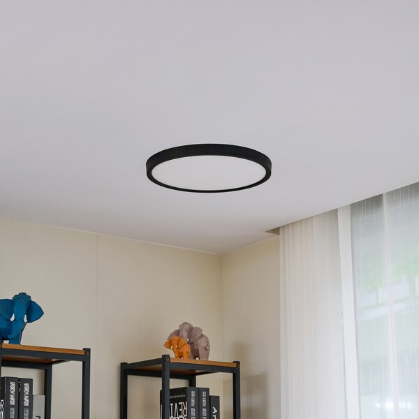 Lindby Smart LED stropna svetilka Pravin, Ø 40 cm, CCT, črna, zatemnjen, Črna, Dnevna soba / jedilnica, Plastika, Sodobni