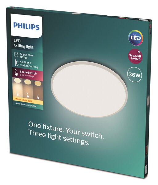 Philips SuperSlim LED IP44 Ø 24,5 cm 4.000 K bela, zatemnjen, Bela, Kopalnica, Kovina