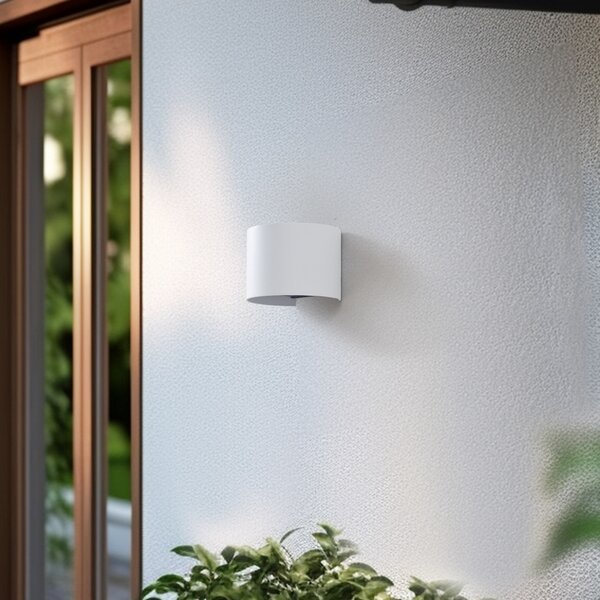 Lindby Smart LED zunanja stenska svetilka Dara bela okrogla CCT RGB Tuya, zatemnjen, Bela, Aluminij, Sodobni