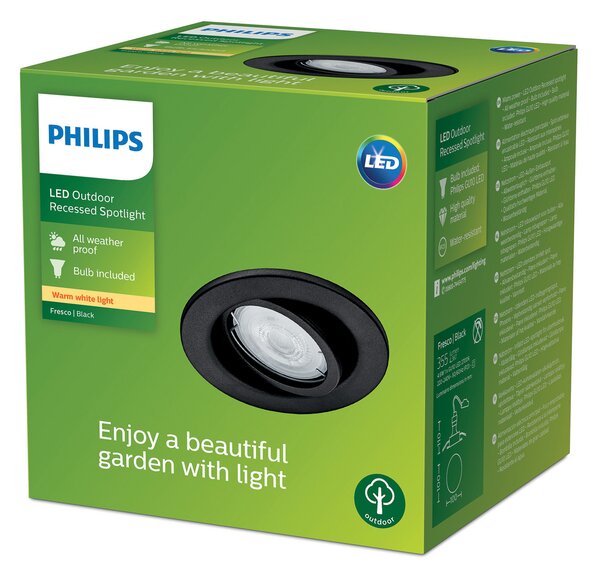 Philips zunanja vgradna svetilka Fresco, črna, nerjaveče jeklo, GU10, Črna, Nerjaveče jeklo, Sodobni, Vgradne svetilke okrogle