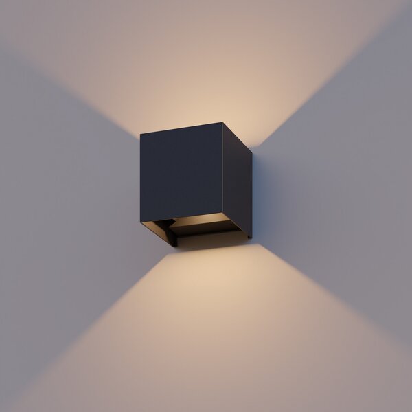 Calex LED zunanja stenska svetilka Cube, gor/dol, višina 10 cm, črna, Črna, Aluminij, Sodobni, Stenska vtičnica zgoraj / spodaj