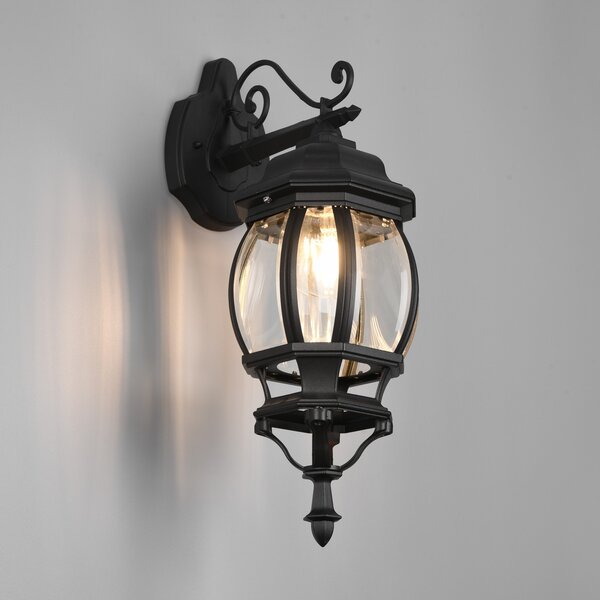 Trio Lighting Zunanja stenska svetilka Elvo, spodnja vtičnica, mat črna, zatemnjen, Črna, Aluminij, Antični