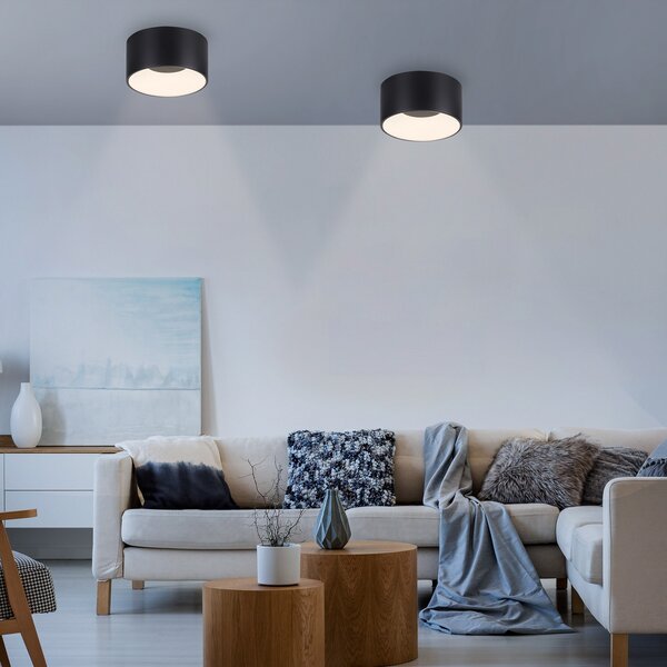 JUST LIGHT. GmbH LED stropna svetilka Tanika črna, Ø16 cm, z možnostjo, zatemnjen, Črna, Dnevna soba / jedilnica, Plastika, Sodobni