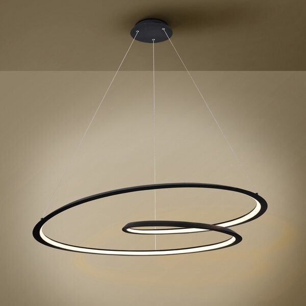 Schuller Valencia Obesek LED z zanko, črn. Kovina, aluminij. Ø 97 cm, Črna, Dnevna soba / jedilnica, Kovina