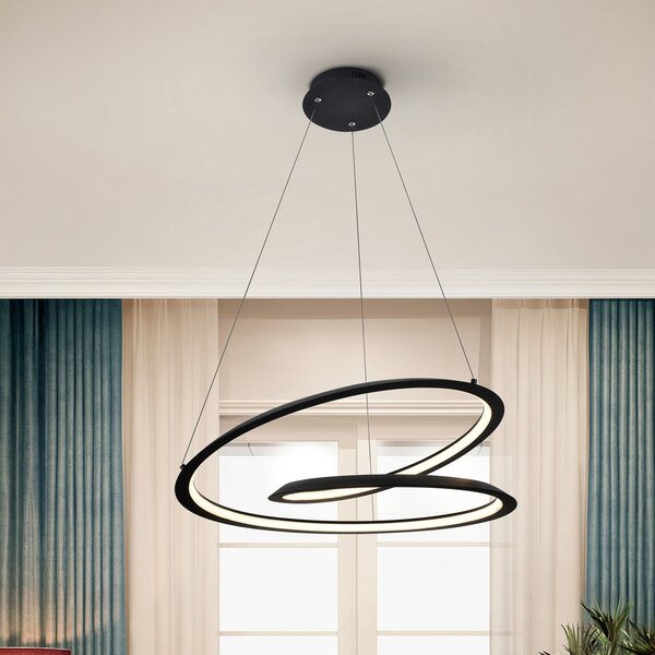 Schuller Valencia Obesek LED z zanko, črn. Kovina, aluminij. Ø 60 cm, Črna, Dnevna soba / jedilnica, Kovina