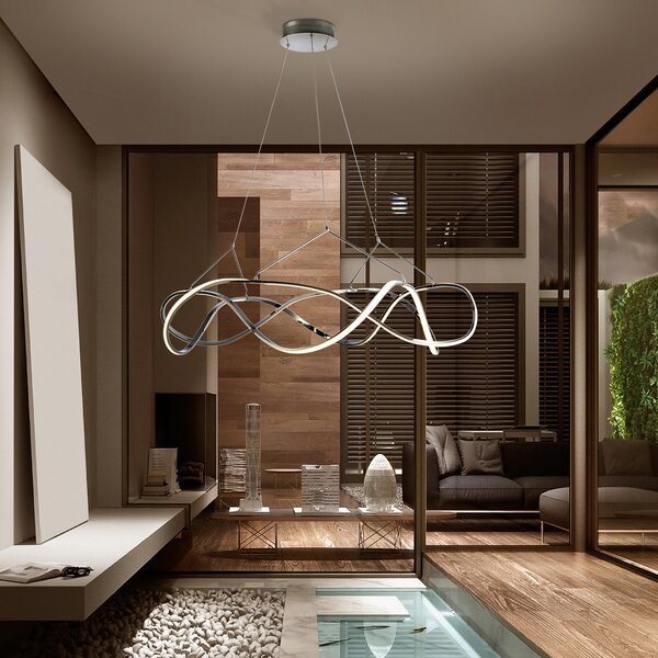 Schuller Valencia LED viseča luč Molly, triak z možnostjo zatemnitve, Ø 100 cm, krom, zatemnjen, Kovinska, Dnevna soba / jedilnica, Kovina