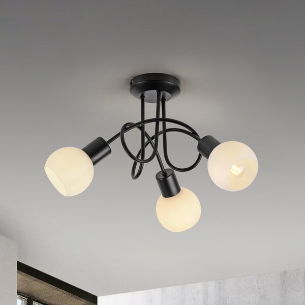 JUST LIGHT. GmbH Stropna svetilka Loki, 3-svetlobna, okrogla, črna, železo, Črna, Dnevna soba / jedilnica, Kovina