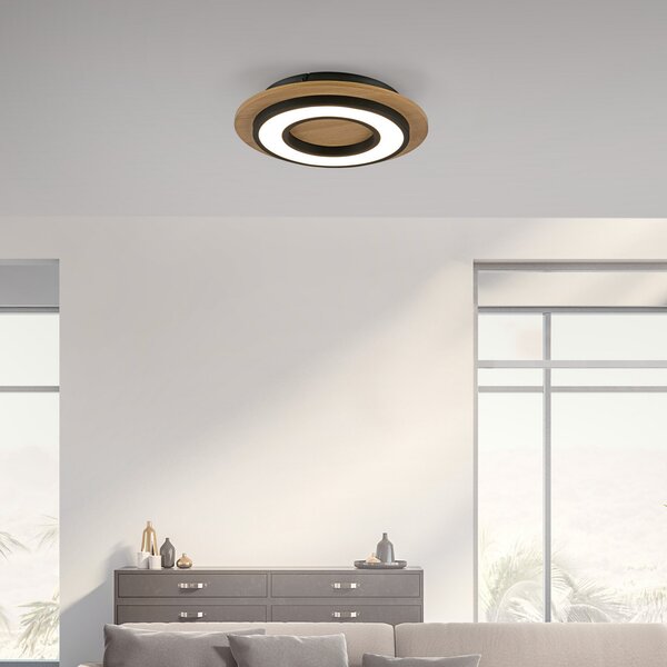 JUST LIGHT. GmbH LED stropna svetilka Tola, okrogla, les, 3.000 K, Les, Dnevna soba / jedilnica, Les, Sodobni