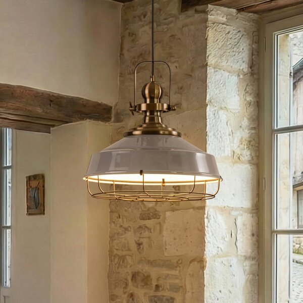 ROYALTECH Astel obesek, siva, Ø 41 cm, kovina, detajli iz antične medenine, zatemnjen, Siva, Dnevna soba / jedilnica, Kovina, Industrijski dizajn