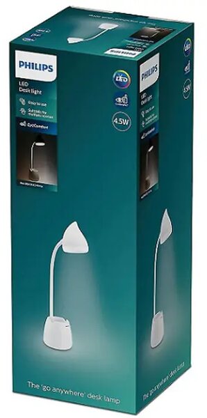 Namizna svetilka PHILIPS Hat DSK213, bela, PT 4,5 W, 40 K, USB 8719514443778
