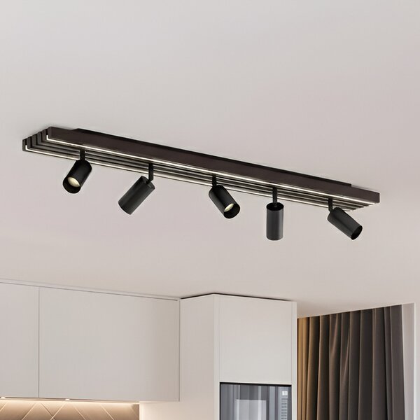 Lucande LED stropni reflektor Tiron, 5-kraki, 100 cm, hrast, zatemnjen, Les, Dnevna soba / jedilnica, Les, Sodobni
