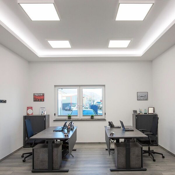 DOTLUX LED plošča FLATugr, bela, 62 x cm, kovinska, 36 W CCT, zatemnjen, Bela, Študija / pisarna, Aluminij, Vgradne luči kotne