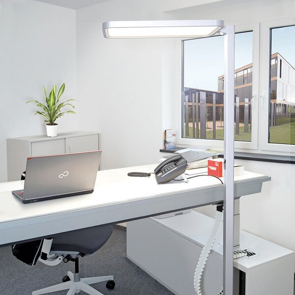 DOTLUX LED senzorska talna svetilka STUDIObutler srebrna 80 W 840 dim, zatemnjen, Kovinska, Študija / pisarna, Aluminij, Prostostoječa stropna svetilka