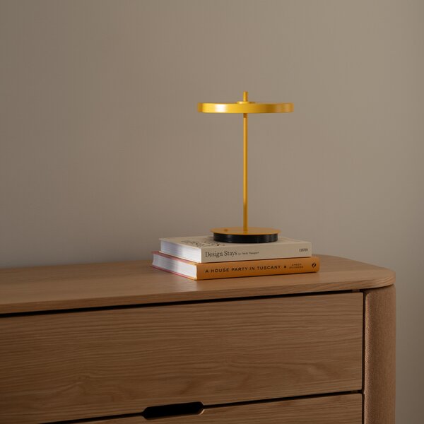 UMAGE LED namizna svetilka za polnjenje Asteria Move sun yellow uni, 31cm, zatemnjen, Rumena, Dnevna soba / jedilnica, Kovina, Dizajn