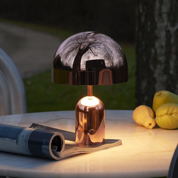 Tom Dixon Akku-Tischlampe BELL PORTABLE, baker, 28 cm IP44, zatemnjen, Bakrena, Dnevna soba / jedilnica, Plastika, Dizajn