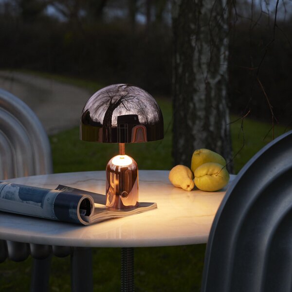 Tom Dixon Akku-Tischlampe BELL PORTABLE, baker, 28 cm IP44, zatemnjen, Bakrena, Dnevna soba / jedilnica, Plastika, Dizajn