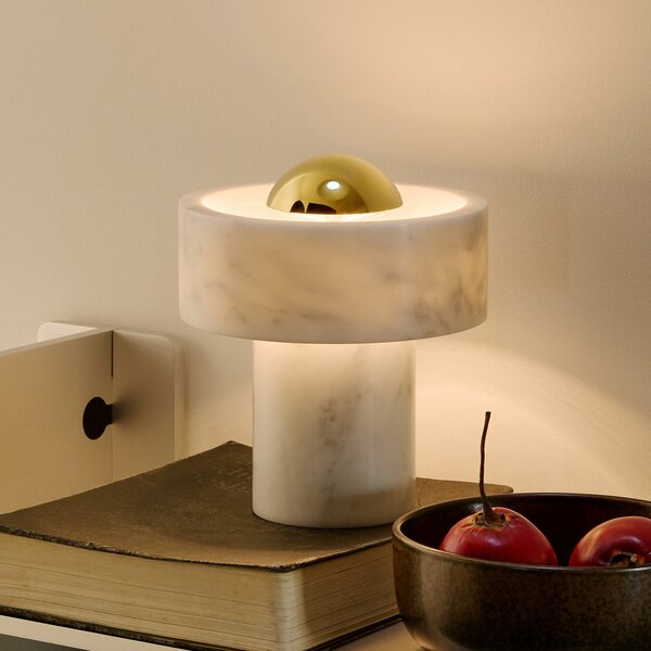 Tom Dixon LED namizna svetilka Stone na baterije, zlata barva, višina 19 cm, zatemnjen, Dnevna soba / jedilnica, Marmor, Dizajn