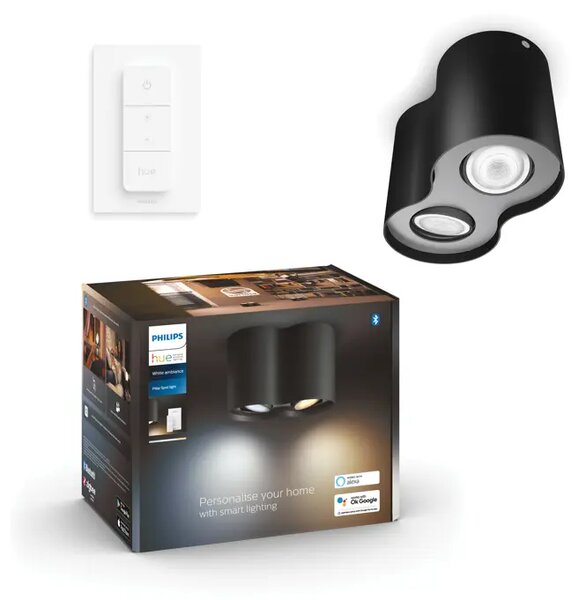 STROPNA SVETILKA Pillar Hue ČRNA 2x5W 2200-6500K + DALJINSKI UPRAVLJALNIK 8719514338425