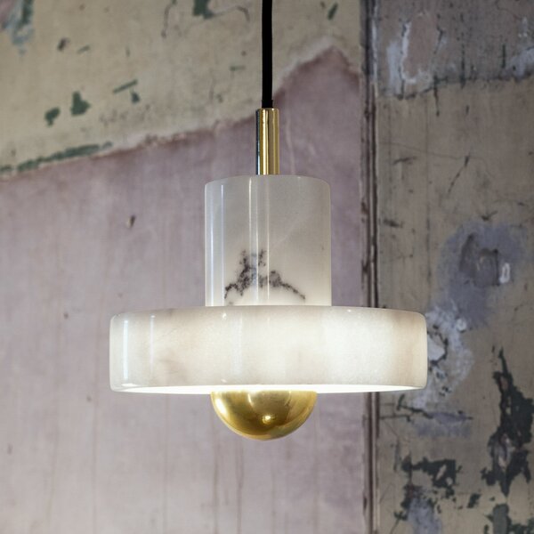Tom Dixon LED viseča svetilka Stone, bela, Ø 18 cm, marmor, zatemnjen, Bela, Dnevna soba / jedilnica, Marmor, Dizajn
