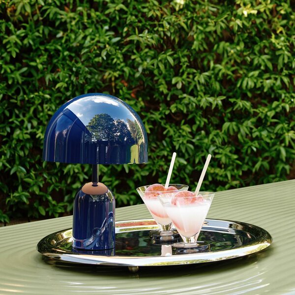 Tom Dixon Akku-Tischlampe BELL PORTABLE, indigo, 28 cm IP44, zatemnjen, Modra, Dnevna soba / jedilnica, Plastika, Dizajn