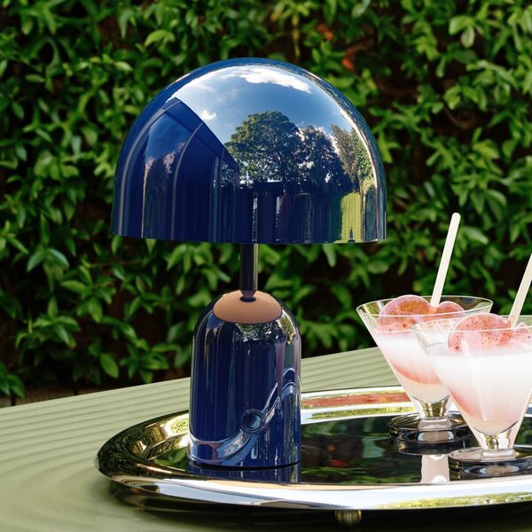 Tom Dixon Akku-Tischlampe BELL PORTABLE, indigo, 28 cm IP44, zatemnjen, Modra, Dnevna soba / jedilnica, Plastika, Dizajn