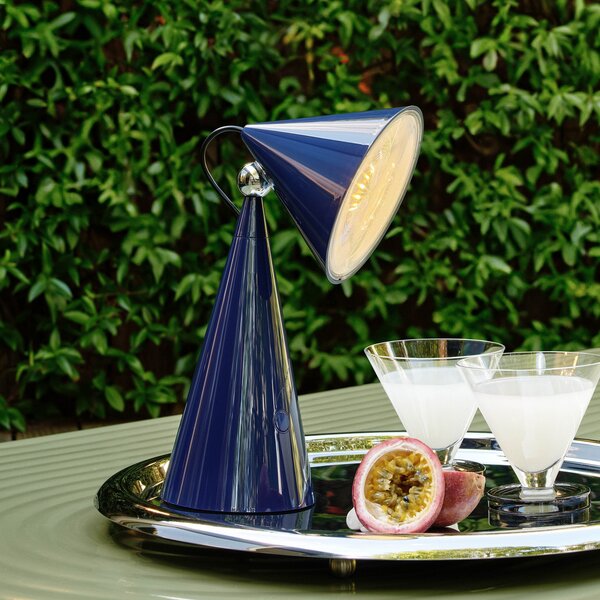 Tom Dixon LED baterijska namizna svetilka Pose, indigo, višina 25 cm, zatemnjen, Modra, Dnevna soba / jedilnica, Plastika, Dizajn