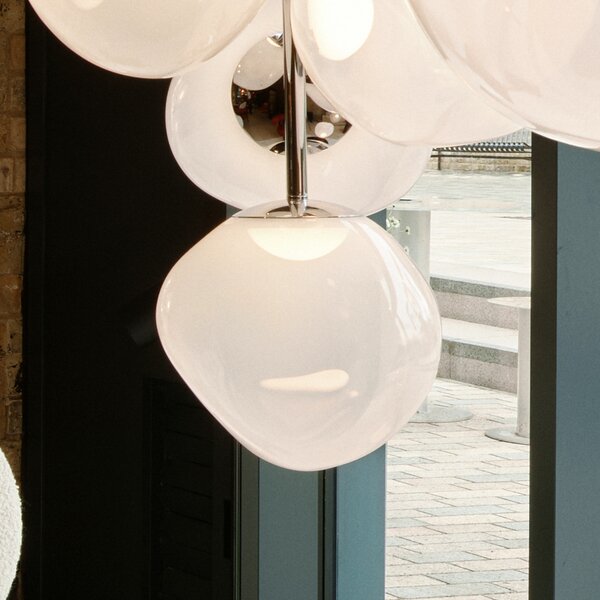 Tom Dixon Dixon, LED viseča svetilka Melt, Ø 28 cm, opalno/srebrna, zatemnjen, Bela, Dnevna soba / jedilnica, Plastika, Dizajn