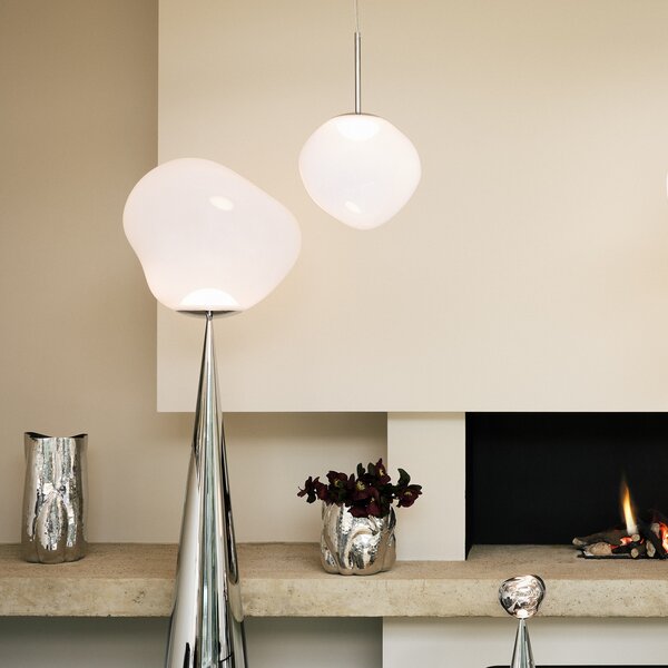 Tom Dixon LED viseča svetilka Melt, Ø 50 cm, opalno/zlata barva, zatemnjen, Bela, Dnevna soba / jedilnica, Plastika, Dizajn