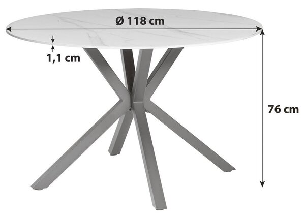 MID.YOU Jedilna Miza Birmingham, Keramika, Bela, Ø 118cm