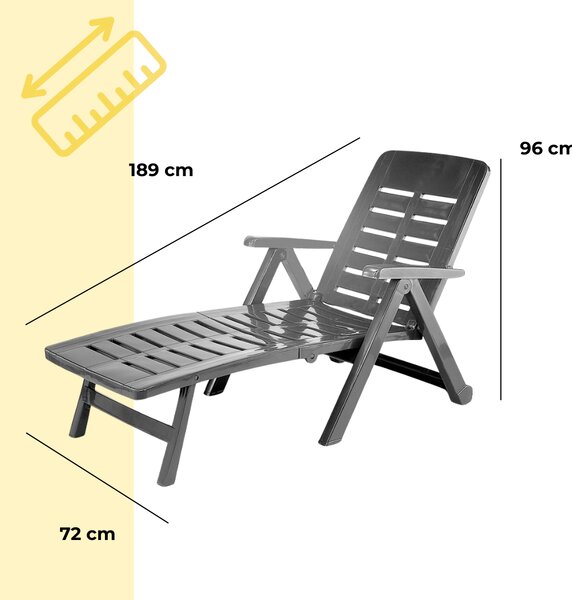 Vrtni ležalnik SMERALDO, 72×189×96cm, antracitna I.P.A.E-Progarden