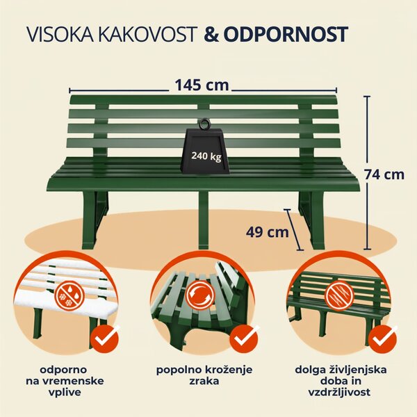 Vrtna klop ORCHIDEA, 145x49x74cm, zelena I.P.A.E-Progarden