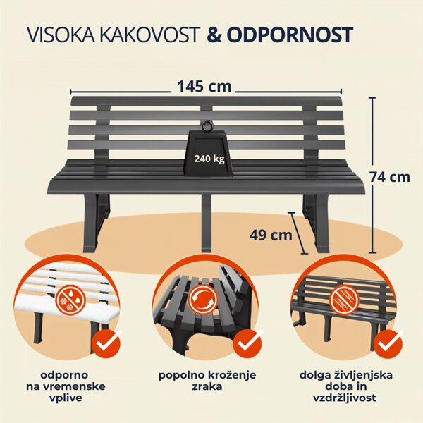 Vrtna klop ORCHIDEA, 145x49x74cm, antracit I.P.A.E-Progarden