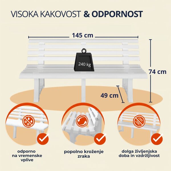 Vrtna klop ORCHIDEA, 145x49x74cm, bela I.P.A.E-Progarden