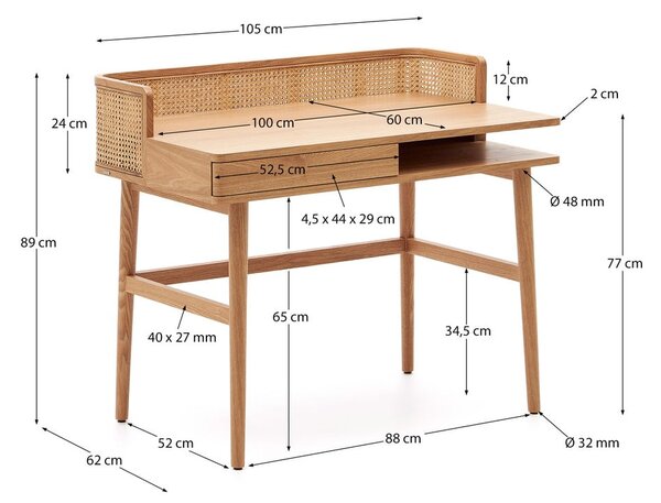 Pisalna miza v jesenovem dekorju 62x105 cm Araxi – Kave Home