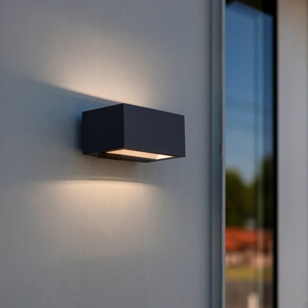 LUTEC Zunanja LED-stenna svetilka GEMINI, temno siva, 14 cm, IP54, svetloba, Siva, Aluminij, Sodobni, Stenska kotna
