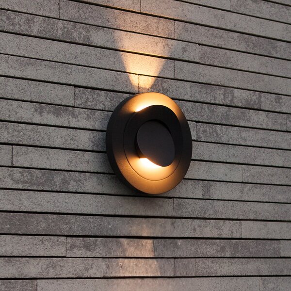 LUTEC Zunanja LED-stenna svetilka MOOV, temno siva, Ø 21 cm, kovina, IP54, Siva, Aluminij, Sodobni