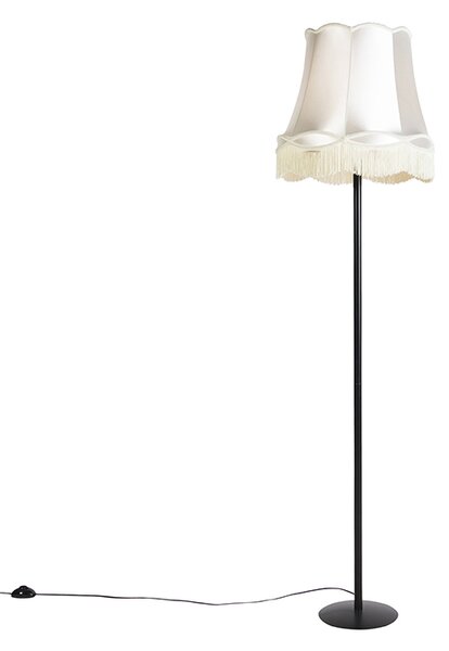 Retro stoječa svetilka črna z babičino senčilo smetanovo 45 cm - Simplo
