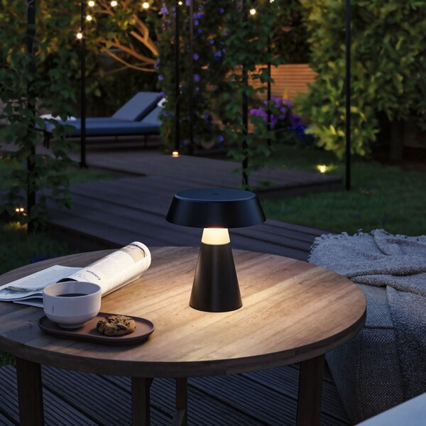 Paulmann LED namizna svetilka na baterije Lirox, črna/bež, 20 cm, IP44, zatemnjen, Črna, Dnevna soba / jedilnica, Kovina, Sodobni