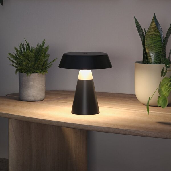 Paulmann LED namizna svetilka na baterije Lirox, črna/bež, 20 cm, IP44, zatemnjen, Črna, Dnevna soba / jedilnica, Kovina, Sodobni